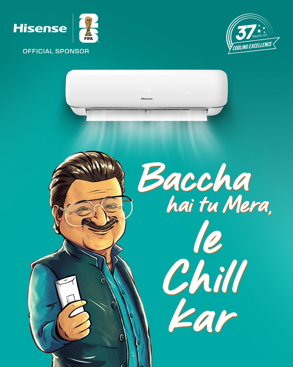 Hisense_IND's tweet photo. Baccha hai tu mera… le chill kar.😎❄️
When the heat gets too real,
Hisense AC has your back.
Sit back, relax and enjoy the perfect cool.
#HisenseIndia #StayCool #SmartHomes #HisenseAC #CoolingExcellence #DhurandharTheRevenge #JameelJamali #Trending https://t.co/QqQuLhtz0X