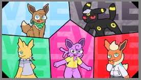 MY EEVEE OCS

- Heart (Blue)

- Umbry (Black)
- Sparke (Green)
- Espy (Pink)

- Jasun (Red)

looks blurry? check the blue butter app