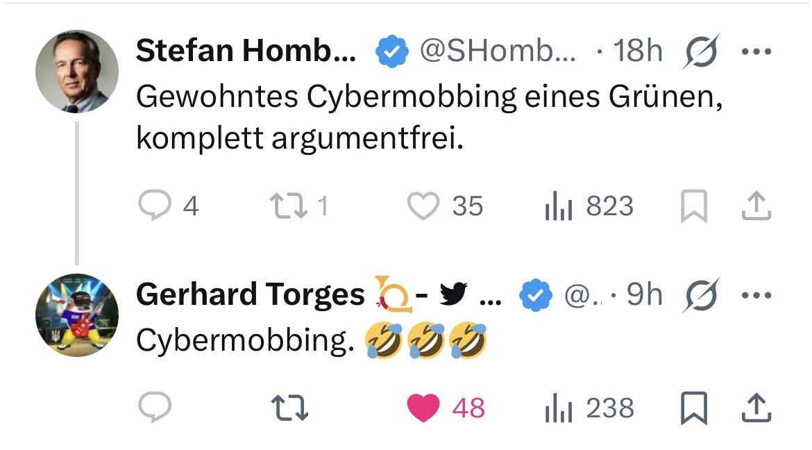 Fehlt nur noch, dass sich <a href="/SHomburg/">Stefan Homburg</a>  als „Flittchen“ geriert und sich von Dir <a href="/gtorges/">Gerhard Torges 📯-  - Слава🇺🇦Україні Δ - #NAFO</a> virtuell vergewaltigt fühlt.
