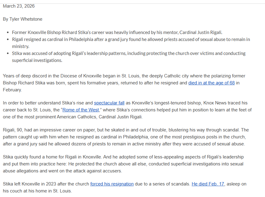 God1is1Judging's tweet photo. Knoxville bishop's fall: How Richard Stika mirrored his mentor Cardinal Rigali. #Clergy #SexualAbuse #ChildSexAbuse #PedophilePriests https://t.co/rMnsFRMCsx