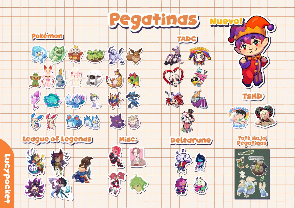 <a href="/JW_Arte/">JW Art</a> Buenas! Soy Lucypocket y me hace mucha ilusión poder ir al Salón de mi terreta jejej⭐️🌱. 

Tendréis cosillas de Pokémon, Disco Elysium, KDH, TGCF, Amazing Digital Circus, Deltarune, Jojos, Chainsaw Man, Zelda, LoL, y más!!

Para reservas, MD!