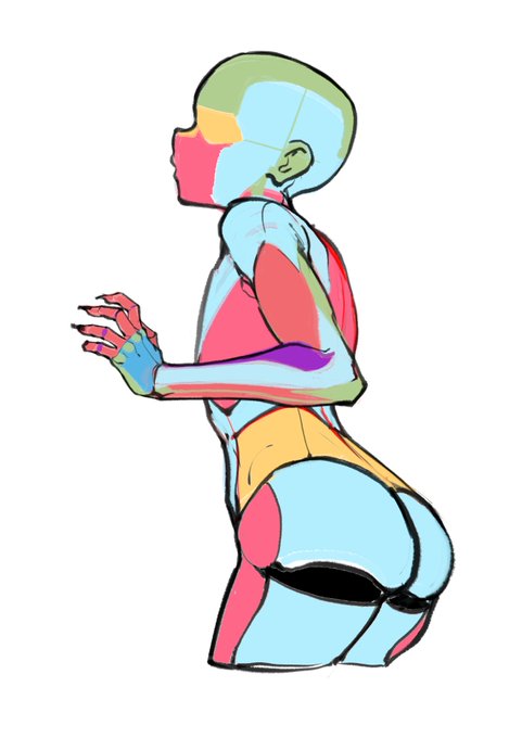 いちいち色分けするの大変だけど
このアタリの描き方なら
構造理解も進んで良いかも 