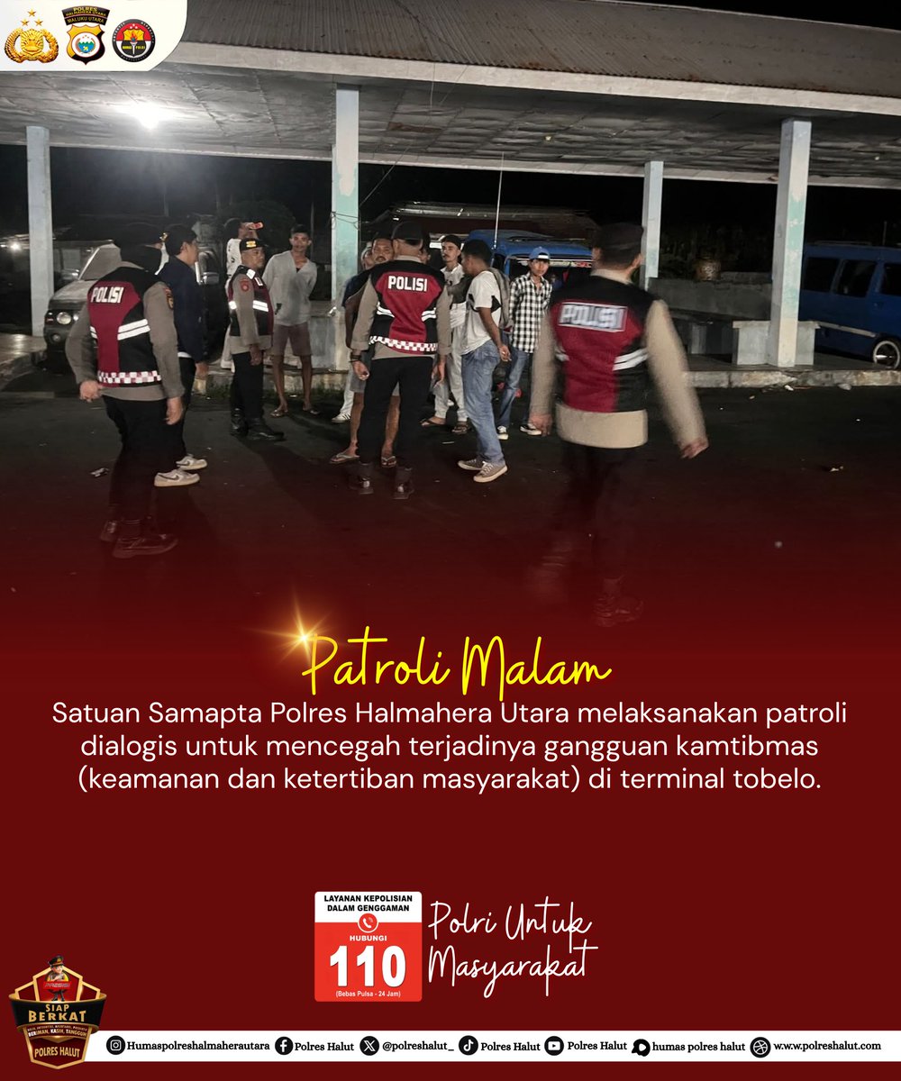 polreshalut_'s tweet photo. Satuan Samapta Polres Halmahera Utara melaksanakan patroli dialogis untuk mencegah terjadinya gangguan kamtibmas (keamanan dan ketertiban masyarakat) di terminal tobelo. https://t.co/ncP9DUTXux