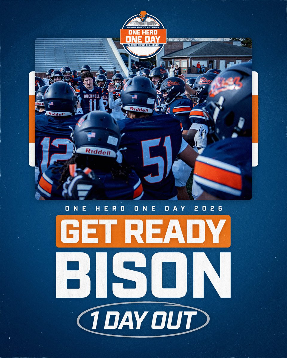 Bucknell_FB's tweet photo. ONE DAY TO GO! Are you ready to rally with the herd? One Herd One Day starts tomorrow at 10 a.m.! #oneherdoneday 🔶🔷🦬

https://t.co/LisVE9MtNn https://t.co/i00O1rVlaM