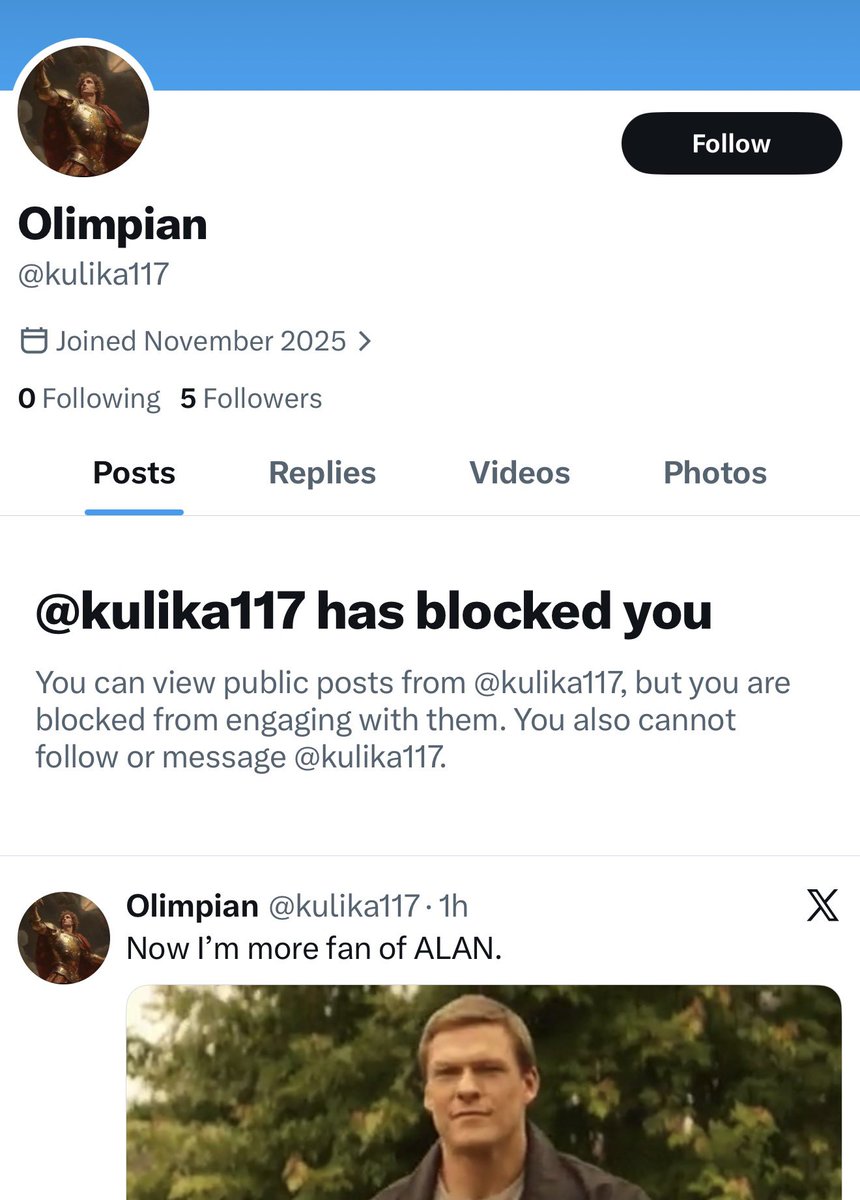 haymoose's tweet photo. Hahahaha! 

Look everyone, I found Alan Ritchson-roid-rage’s fake-fan stan puppet account.

Nice try Alan. 
Prayers for your liver and shrinking gonads. https://t.co/xRUxQHGs7F