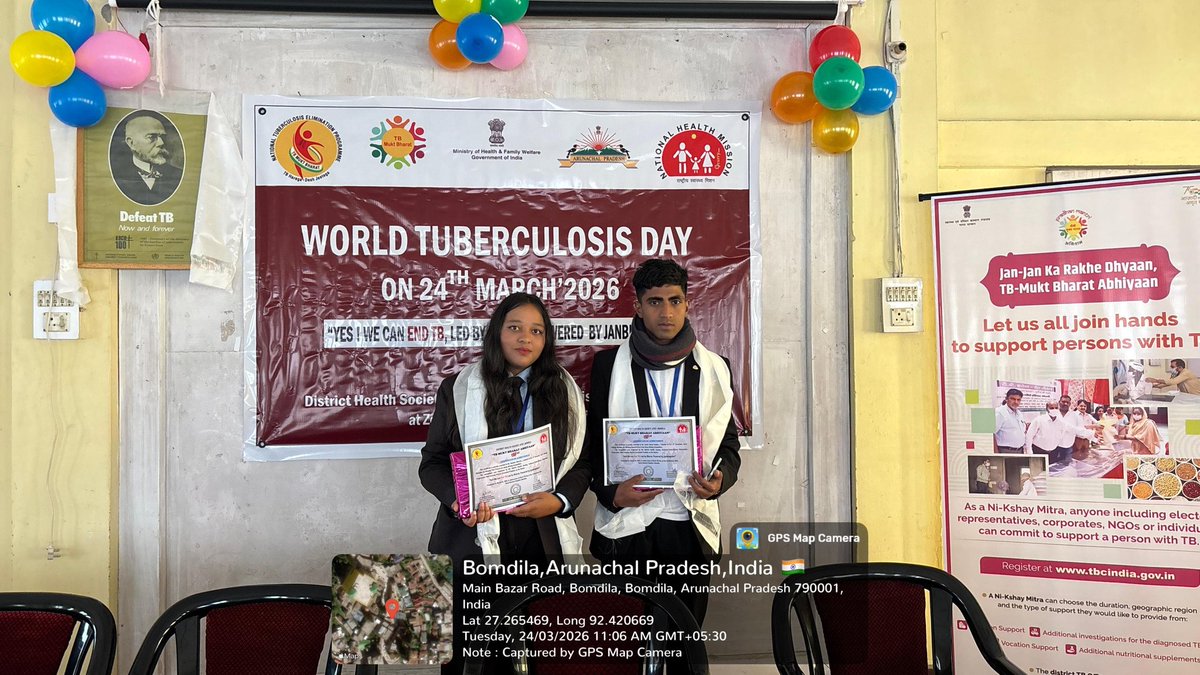 GCBNSSunit's tweet photo. Students from the NSS unit, GC,Bomdila actively participated in the Essay Writing Competition organized by the District Health Siciety, NTEP , West Kameng  on the occasion of World Tuberculosis Day. They secured first and second positions, showcasing their skills and commitment. https://t.co/CMwpEGJeNm