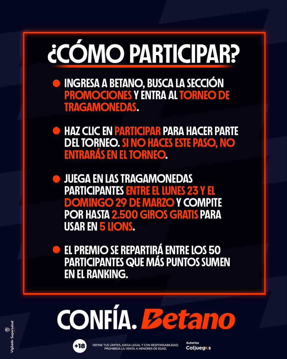betano_colombia's tweet photo. 🎰 Torneo Tragamonedas
Juega en las tragamonedas participantes y compite por tu parte de $25.000.000 en Giros Gratis para usar en 5 Lions.
¡Mientras más juegues, más oportunidades tienes de ganar!
*Aplican TyC
#Torneo #Tragamonedas #Gratos #ConfiaBetano https://t.co/tAdu5Guko7
