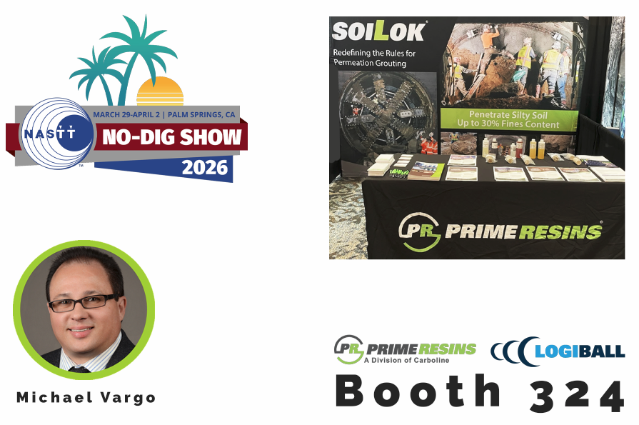 PrimeResins's tweet photo. Visit us alongside our friends at Logiball Inc. at @_NASTT's No Dig Show next week in Palm Springs. Stop by Booth 324 to speak with Michael Vargo and discuss trenchless soil improvement solutions including SoiLok. https://t.co/gevHlq1Z5f