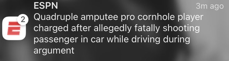 JCole_Prince's tweet photo. This sad but also hilarious and insanely impressive

Not only is a quadruple amputee a pro cornhole player, but he’s also coordinated enough to accurately shoot to kill while driving a moving vehicle? 

Is this the greatest athlete of all time? https://t.co/ckgWIfcBDw