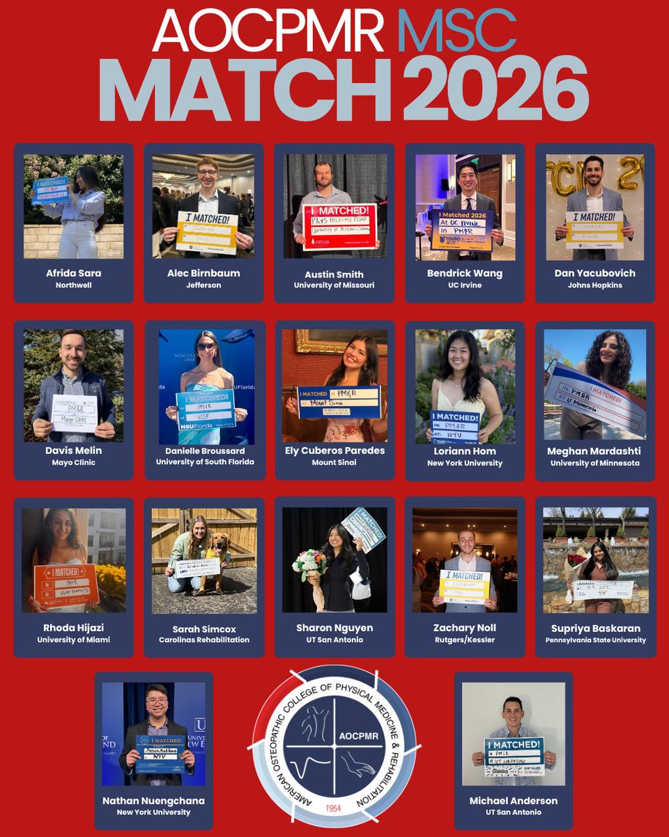 Congratulations to all AOCPMR student members on a successful match season! We would like to highlight some of our medical student council members!