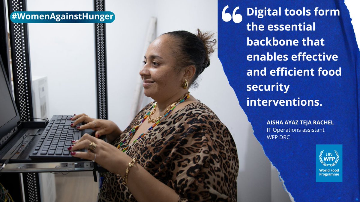 WFPDRC's tweet image. Tech is a humanitarian lifeline. At @‌WFP in DRC, Aisha 🖥️📡keeps networks up, devices ready and data secure, so teams act fast and deliver food where it’s needed most. #WomenAgainstHunger #SavingLives &amp;amp; #ChangingLives
