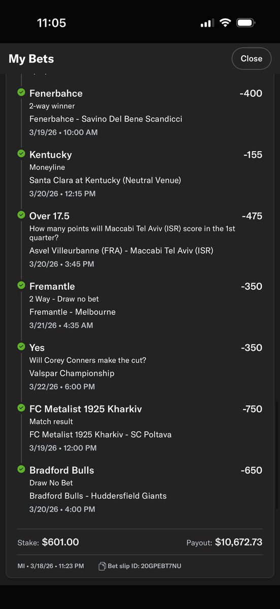 Brightmopicks's tweet photo. 3.18 winnin parlay🌹#sportsbetting #bettingtwitter #handicapper #sportspicks #afl #cbb #marchmadness #bettingpicks #basketballpicks #sportsbettingpicks #winningparlay #winningpicks #golfpicks #tennispicks #Discord #bmopicks #brightmopicks #legendarylocks #GamblingTwitter #bmo23bj https://t.co/YCBg77v7YW