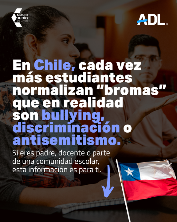 ADL_es's tweet photo. 📢Frente al aumento del antisemitismo en la región, ADL, la Comunidad Judía de 🇨🇱 y el Museo Judío de Chile anunciaron hoy la implementación de COAJ, Combatiendo el Odio y el Antisemitismo Juntos.

Este programa digital gratuito, creado en colaboración con @MuseoJudio, ofrece herramientas para que estudiantes y docentes reconozcan y enfrenten el antisemitismo en entornos escolares.

Prevenir la discriminación y el bullying comienza enseñando a identificar prejuicios y frenarlos a tiempo.

🧵Lee el comunicado y desliza:   https://t.co/sot89oWFCv