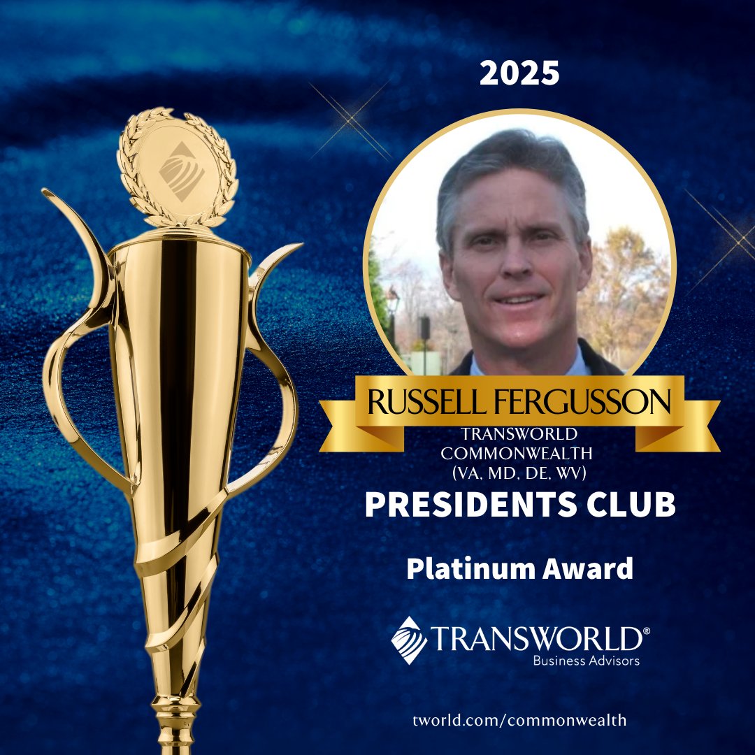 TransworldCW's tweet photo. Congratulations to Russell Fergusson, one of our standout advisors at Transworld Commonwealth, on earning the President’s Club Platinum Award (2025)—a top recognition across the entire Transworld Business Advisors global network.

This isn’t just an award. It reflects... https://t.co/5odMyT6SVW