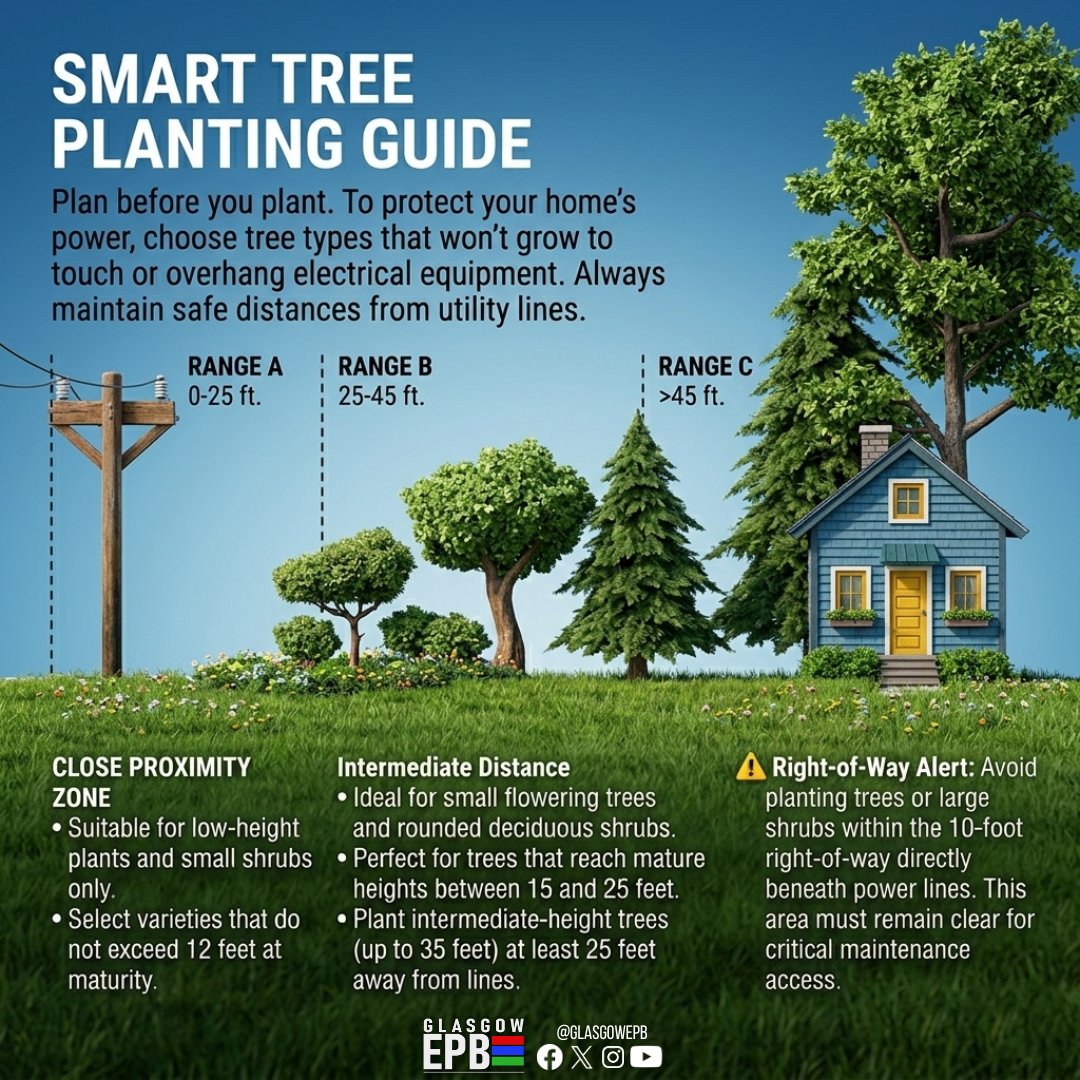 When planting trees, think "Right Tree, Right Place" 🌲⚡️
Plan ahead when planting this Spring and help avoid dangerous power outages and costly trimming or removal down the road! 💡