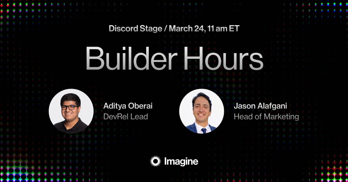 We’re LIVE 🔥

Builder Hours just started with <a href="/adityaoberai/">Aditya Oberai</a>  and <a href="/jasonalafgani/">Jason Alafgani</a> 

We’re building in real time and answering questions as we go. Join us and ship something live!

🔗 discord.com/invite/8UTx7Un…