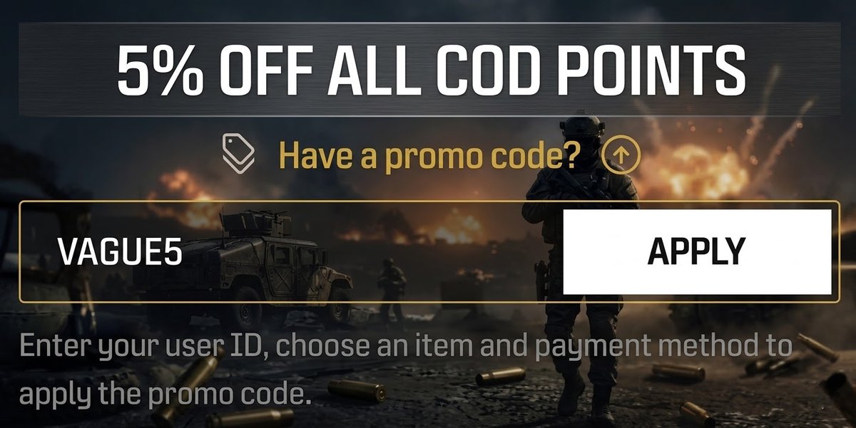 imVaguee's tweet image. I finally got my first EVER @PlayCODMobile creator code!

You can now use code VAGUE5 on the CODM webstore &amp;amp; recieve a 5% DISCOUNT on any of your purchases

Includes up to 45% bonus COD Points, with higher bonuses for higher spending

love y'all❤️

#CODMobile_Partner #AD