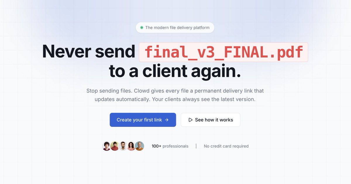 AtishhAmte's tweet image. You've sent "final_v3_FINAL.pdf" before. Don't lie. 😭

There's a better way to deliver files to clients — one permanent link that always shows the latest version.

No more chaos.

🔗 clowd.store

#FreelanceLife #DesignTools #Freelancer #ClientWork #ProductivityTools