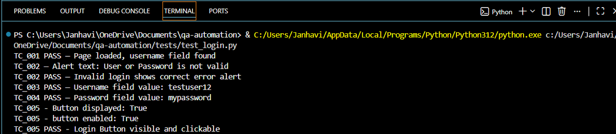 yooitsjvm's tweet photo. Day 14🚀
Built a Selenium + Python + pytest automation framework
10 test cases. Page Object Model. HTML reports.

Results?
Login suite → 5/5 PASSED
POM suite → 5/5 PASSED
Watching a real browser execute my code = game changer

#QA #AutomationTesting #BuildInPublic #Selenium https://t.co/nw4let7FWX