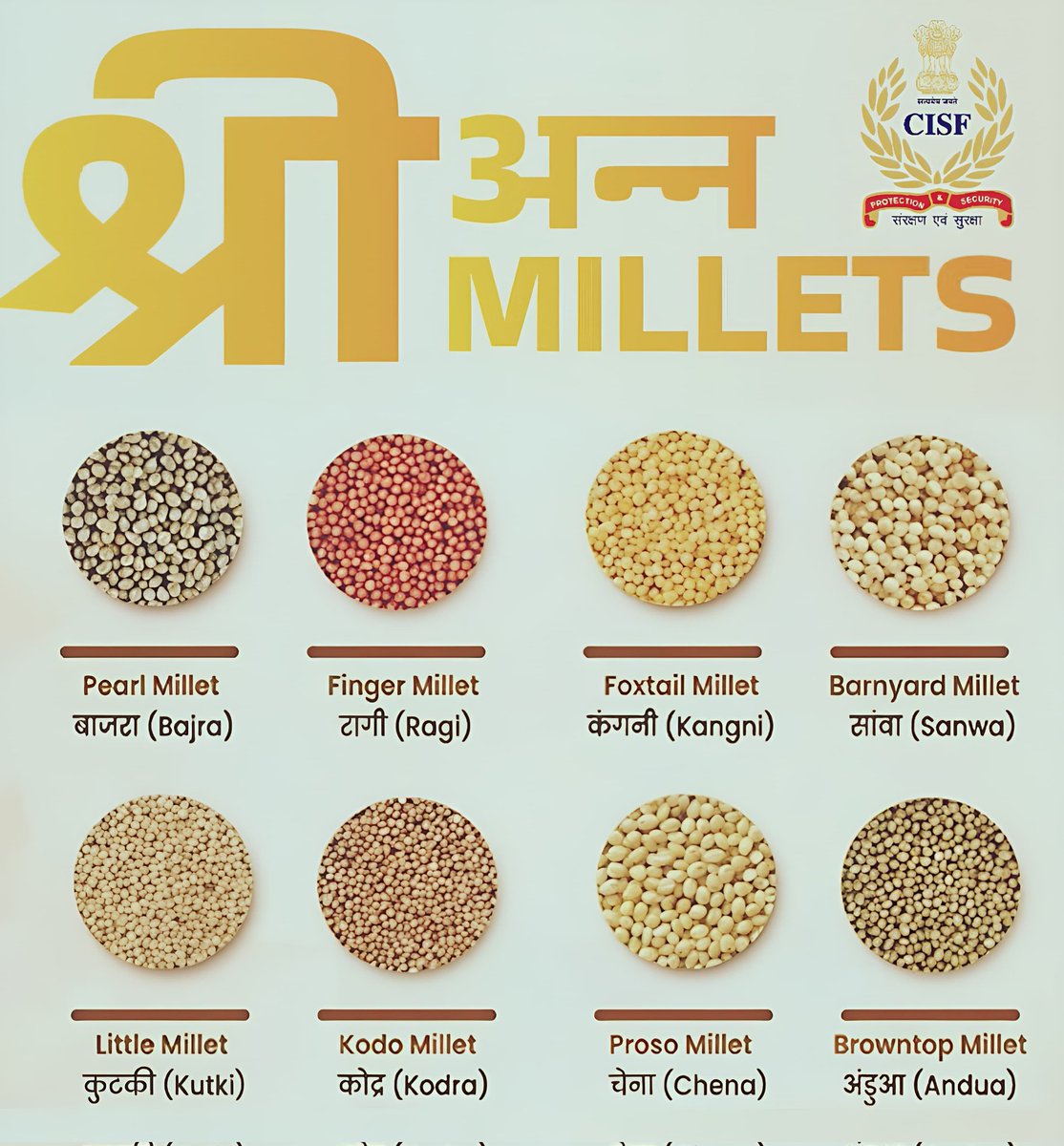 CISFNorth's tweet image. CISF encourages the adoption of Shri Anna (Millets) for better Health and Nutrition 🌾
Embrace millets for strength, sustainability, and a Healthier lifestyle.

#ShriAnna #Millets #HealthyIndia #CISF
