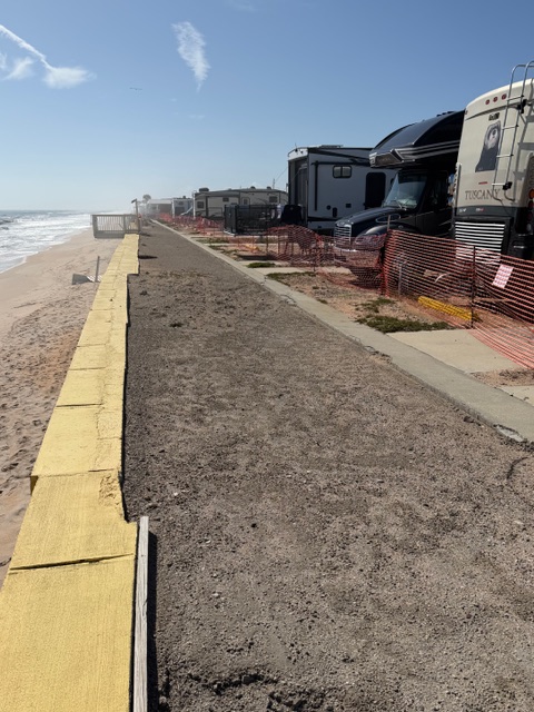 Our rebuild of the sea wall is still in permitting bc we are building a new &amp; better wall instead of just fixing the existing structure. We removed the pavers on the old sea wall &amp; put up safety fencing in order to open up our beachfront spots at a discount rate: 386-439-3111.