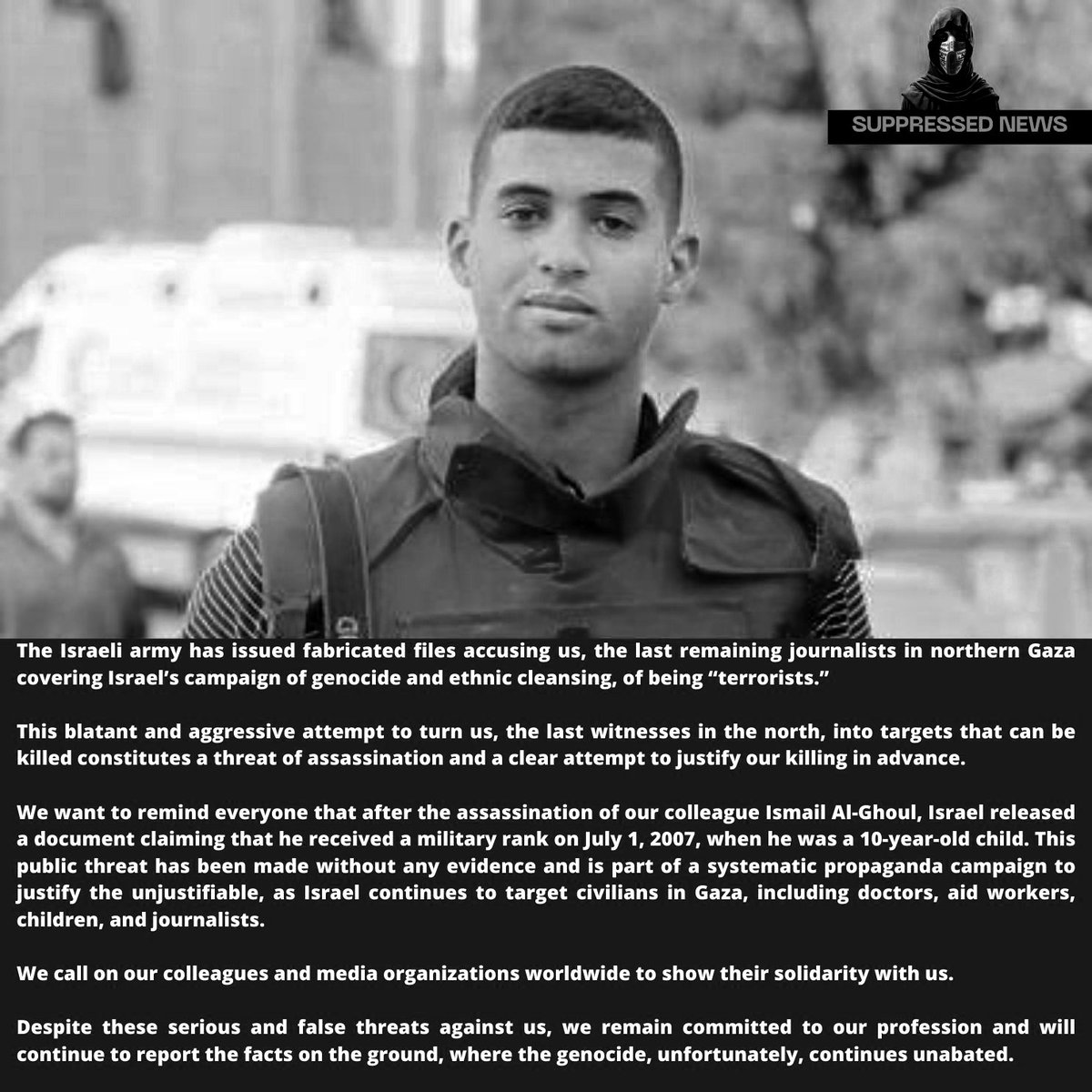 _VivaPalestina_'s tweet photo. Απηύθυνε έκκληση για πάνω από ένα χρόνο στους συναδέλφους και τα διεθνή ΜΜΕ,μέσω της εκστρατείας #ProtectTheJournalists για προστασία της φωνής τους και για αλληλεγγύη
αλλά η ανθρωπότητα συνέχισε να αγνοεί &amp;τα μέσα ενημέρωσης να είναι συνένοχα υψώνοντας τη φωνή του ΔΟΛΟΦΟΝΟΥ του https://t.co/xWNRx1w9DI