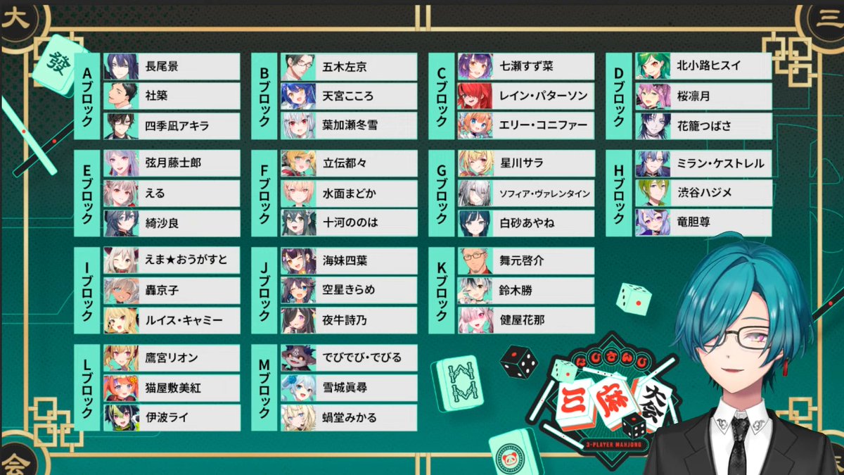 #にじさんじ三麻大会2026　抽選が終わりました！伊波ライさんはLブロックです！