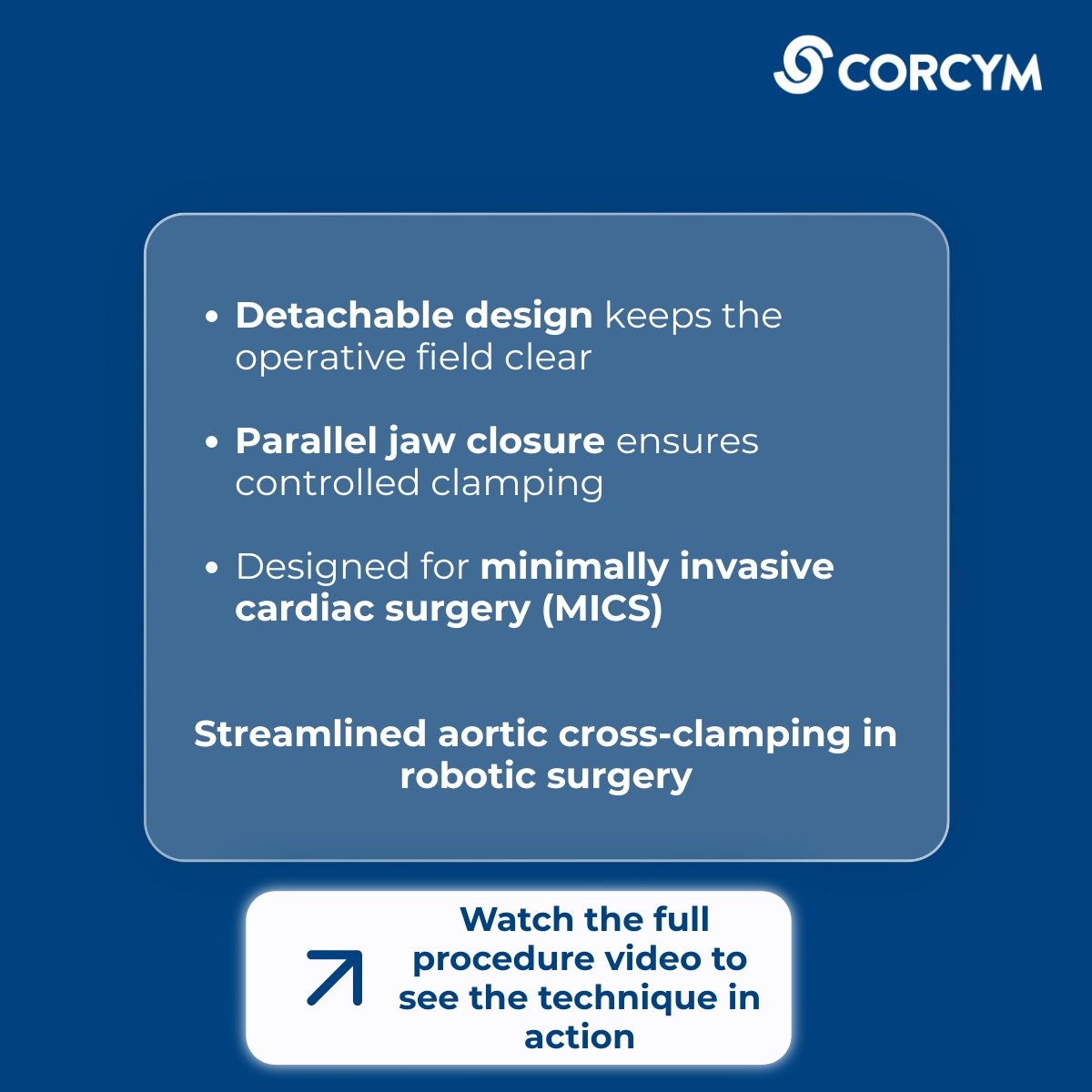 CORCYM_OFFICIAL's tweet photo. In this robotic cardiac case, Drs. Kevin Hodges, Daniel J.P. Burns and Marc Gillinov use a detachable aortic cross clamp to streamline access and control during minimally invasive surgery.

🎥 Watch on CTSNet: https://t.co/QiDzRoYZz4

Safety Info: https://t.co/MxcvtzCDQZ
#Corcym https://t.co/qALTWfWrbt