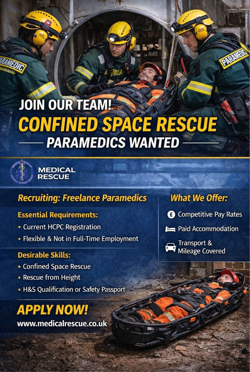 MedRescue's tweet photo. Thanks to everyone who responded to the previous posts. We are still keen to open this opportunity up to interested paramedics. Please feel free to tag or repost to your network. 

#paramedic #confinedspacerescue

https://t.co/weapZX2vxG https://t.co/aDJI01O2RN