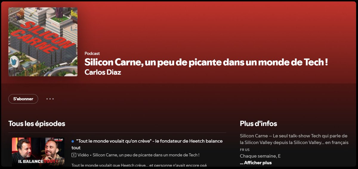 0xSimony's tweet photo. Si vous cherchez des podcasts dans la tech et en français

Je ne peux que vous conseiller celui de @siliconcarnesf sur Spotify

Vous devrez apprécier https://t.co/NPlJGaagwS