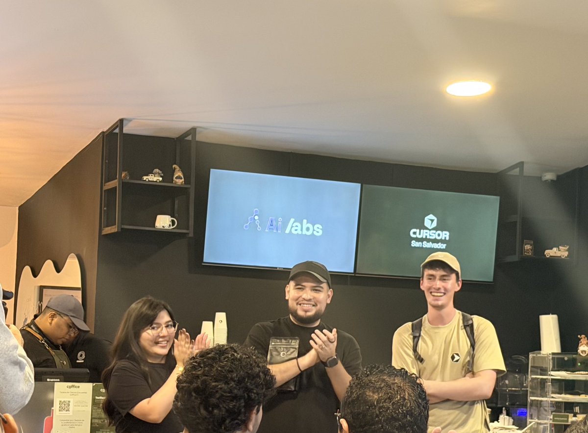 Great having <a href="/jetsemrick/">Jet Semrick</a> from <a href="/cursor_ai/">Cursor</a> visiting El Salvador.

<a href="/irenehl26__/">irene</a> and <a href="/wmoralesdev/">wdev</a> hosted Café Cursor yesterday and the energy was amazing.

Happy to be part of this👐🏻