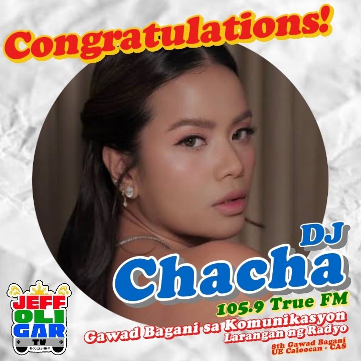 JeffOGarcia47's tweet photo. CONGRATULATIONS, @_djchacha! Siya po ay tumanggap ng GAWAD BAGANI SA KOMUNIKASYON, para sa Larangan ng Radyo sa #8thGawadBagani ng UE Caloocan - College of Arts and Sciences.
We, your #Angels and supporters, are very proud of you!
#DJChacha #1059TrueFM https://t.co/p9XGbgpfxS