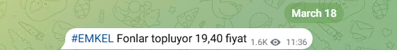 #emkel Fonların topladığı hisseleri telegrama yazıyorum, geçen hafta yazılan bu hisseyi alan  , % 32 kâra geçti. 😍 fonlar durdukça tutmaya devam. Fonların alıma geçtikleri hisseleri sadece telegramda yazıyorum. Telegram >> t.me/fonborsa