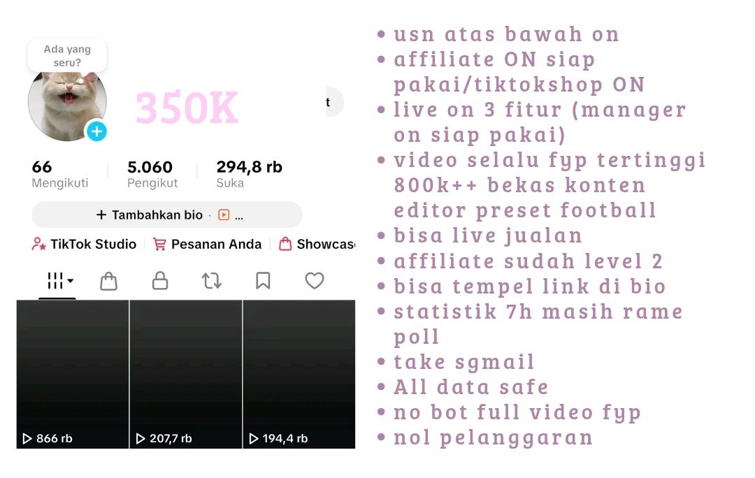 Airaa- jual akun tiktok 700++ testi tweet media