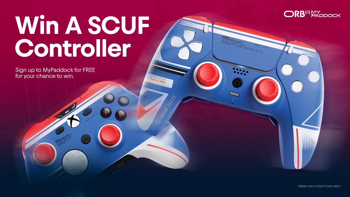 redbullsimrace's tweet photo. In celebration of @F1 Sim Racing Championship starting this week we're giving 10 lucky individuals the chance to win an Oracle Red Bull Racing SCUF Gaming Controller! 😮🔥
 
Use the 🔗 to enter the giveaway for FREE through MyPaddock! 😎🥇

🎮: https://t.co/HaJeSs8iQb https://t.co/iSDWWKSrVd