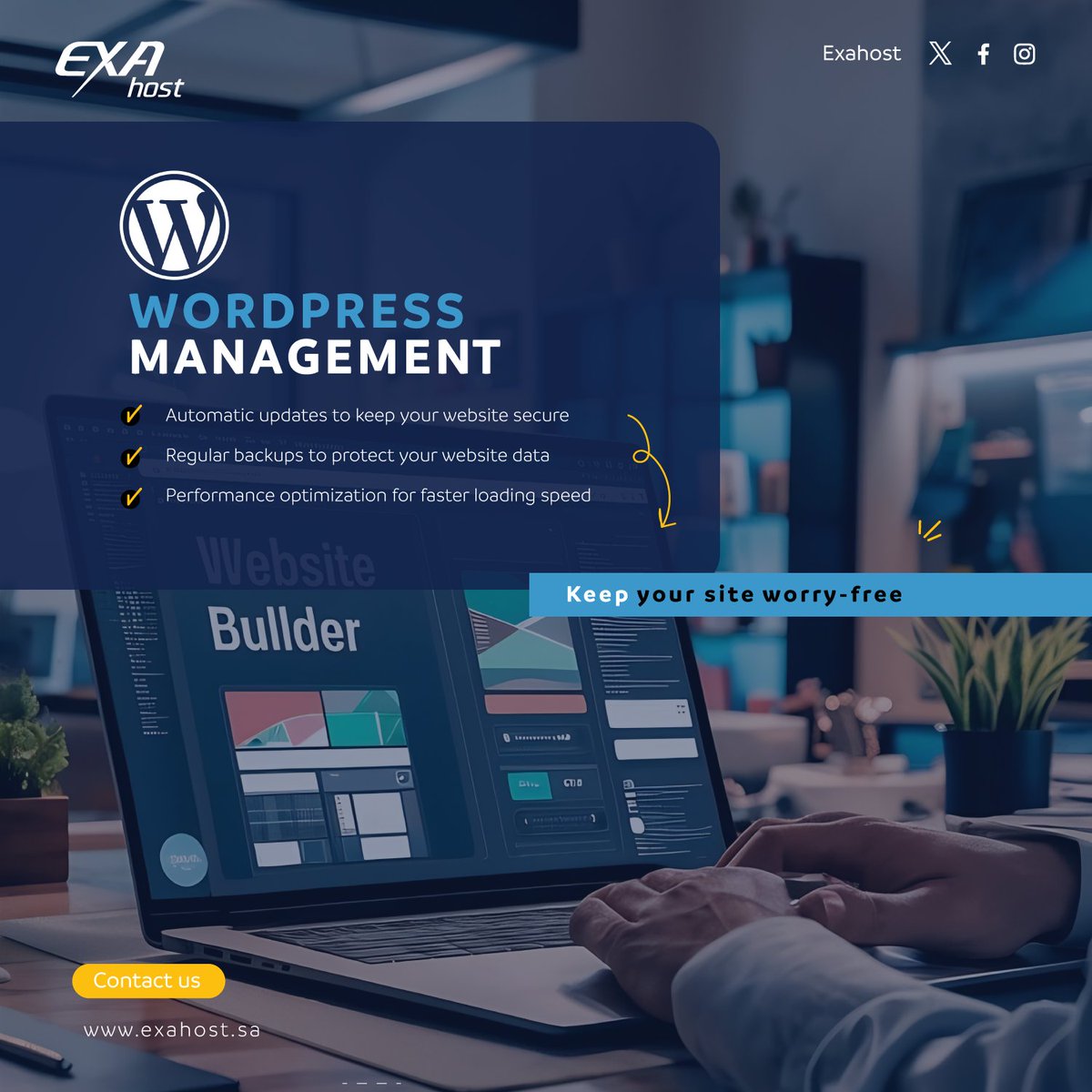 ExaITSA's tweet photo. WordPress Management – إدارة WordPress
🌐 خلي موقعك على ووردبريس يعمل بكفاءة واحترافية!
✅ تحديثات تلقائية
✅ حماية ضد الهجمات
✅ نسخ احتياطي دوري
✅ تحسين الأداء والسرعة
📩 تواصل معنا وخلّي موقعك دائماً في أفضل حالة.
#WordpressManagement 
#ووردبريس
#استضافة https://t.co/cEMwpCE3wn