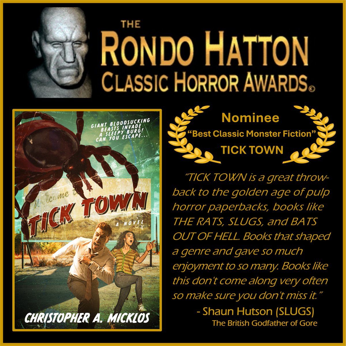 chrismicklos's tweet photo. I NEED YOUR VOTE!

1. Email your vote to taraco@aol.com.
2. Subject line: “TICK TOWN for Best Classic Monster Fiction”.
3.  Simple message, like: “I cast my  vote for TICK TOWN for Best Classic Monster Fiction.”
4. Only one vote per person &amp; must include your name!

Thank you!! https://t.co/CadqxZCOTL
