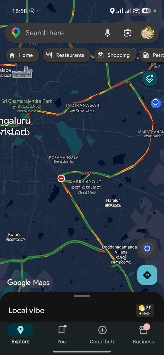 Ecstatic_Rohit's tweet photo. Bengaluru’s notorious traffic on Outer Ring Road showing as completely “BLUE” in G-Maps (for 2-wheelers).
Like seriously 🤷‍♂️ @googlemaps @GoogleIndia  Completely misguiding commuters through Google Maps. 😒 https://t.co/YPOPFf91bK