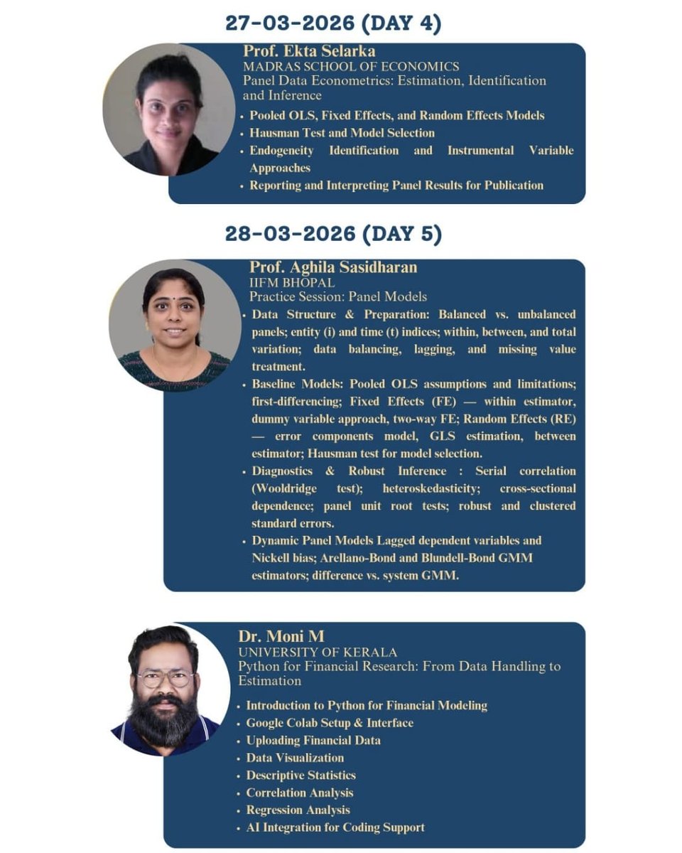 cbs_cusat's tweet photo. Proud to share that our Director, Dr. Santhosh Kumar P K, will be delivering a session at the 5 Day National Workshop on Financial Modelling at the University of Kerala, Kariavattom Campus, from March 24–28, 2026
#FinancialModelling #Econometrics #TimeSeriesAnalysis #CUSAT https://t.co/IRyyIenMoN