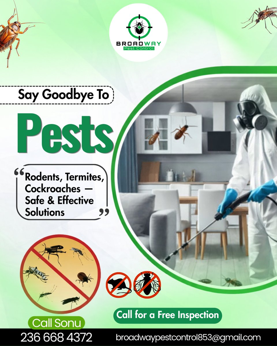 BroadPest93579's tweet photo. Say goodbye to pests for good! 🐜🚫
Protect your home and loved ones with safe, effective, and professional pest control solutions.

📞 Call now: 236 668 4372
🌐 https://t.co/gMEHxz8y9N

#PestControl #PestFreeLiving #BroadwayPestControl https://t.co/LioaUlR0CG