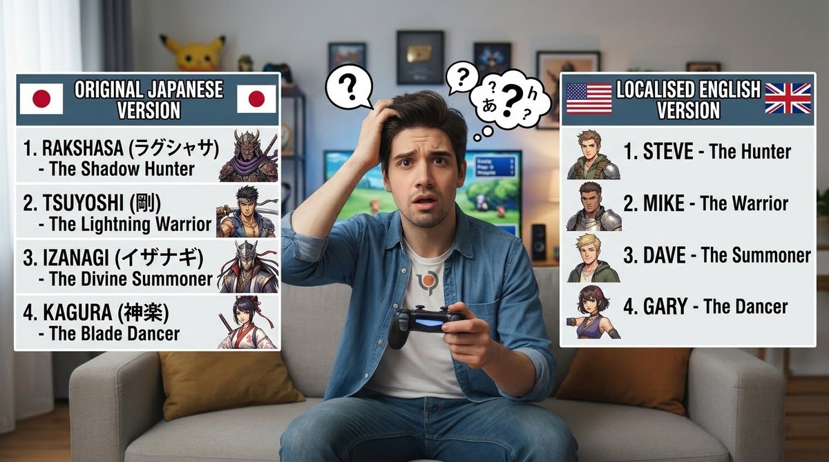 1STranslations's tweet photo. POV: You're confused because localisation changed all the character names between JP and EN versions. 😅
Keep it consistent! ✅

#GameLocalisation #gamedev #Videogame #localisation #VideoGameTranslations #GameLocalization #IndieDev https://t.co/VluYtsj7ty