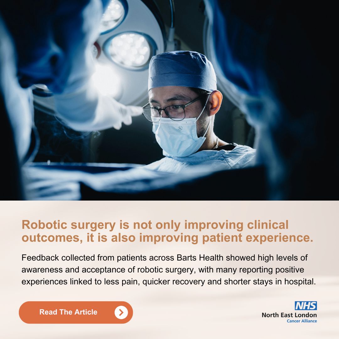 CancerNel's tweet image. Robotic surgery is not only improving clinical outcomes, it is also improving patient experience. 

Read more about how robotic surgery is shaping care in north east London here: nelcanceralliance.nhs.uk/news/rise-robo…

#RoboticSurgery #PatientExperience #CancerCare #NHS #SharedDecisionMaking