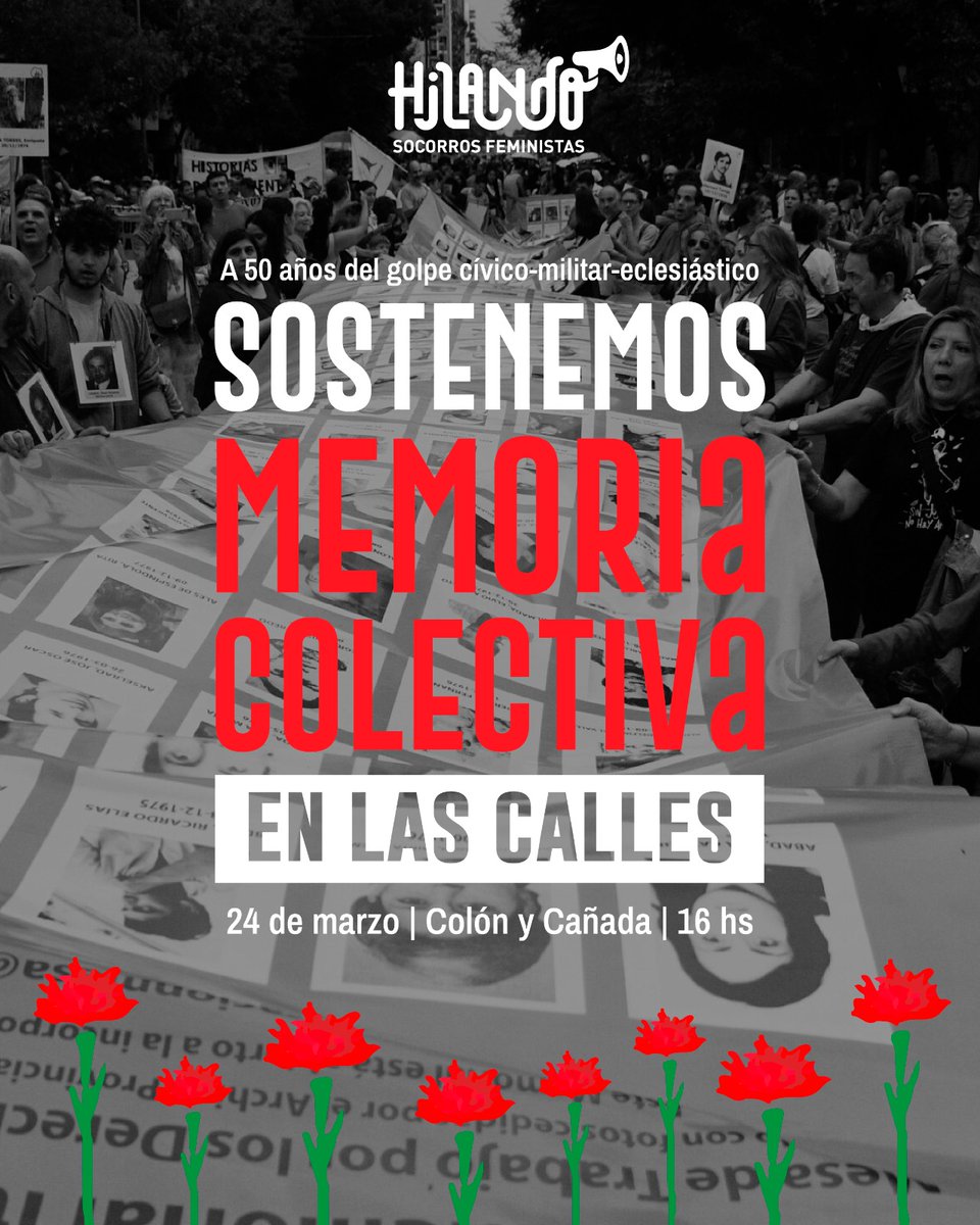 📢Este Día Nacional de la Memoria por la Verdad y la Justicia, volvemos a las calles. Seguimos la tradición de lucha incansable de las Abuelas y Madres de Plaza de Mayo, contra todo negacionismo. 

📍Colón y Cañada  16 HS 
#Córdoba #NuncaMás
