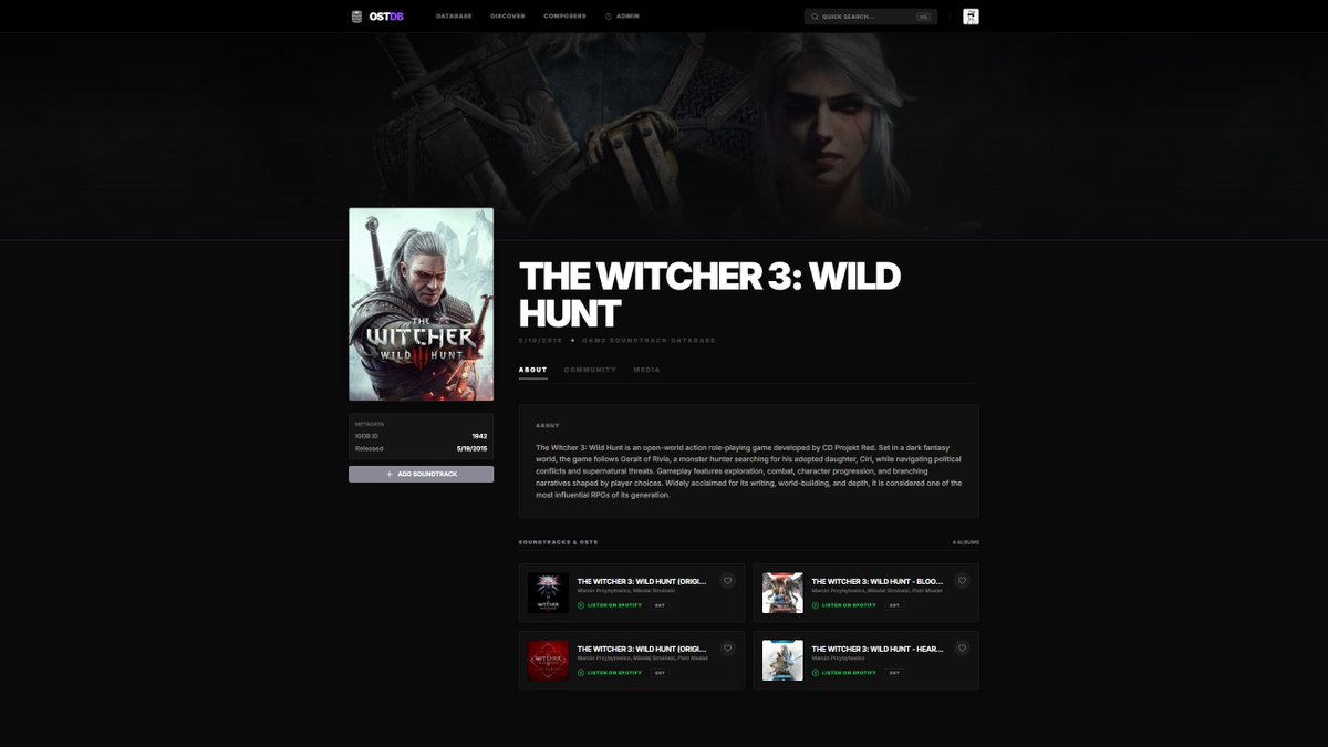 ostdbnet's tweet photo. Introducing OSTDB A database of video game soundtracks all in one place.
We use data from IGDB for game titles and Spotify for OST searches  

https://t.co/7PUu3kS4Kx https://t.co/BjMqhZG3qG