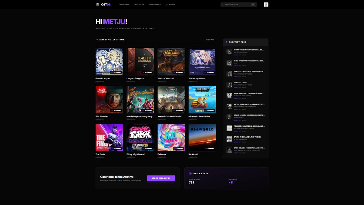 ostdbnet's tweet photo. Introducing OSTDB A database of video game soundtracks all in one place.
We use data from IGDB for game titles and Spotify for OST searches  

https://t.co/7PUu3kS4Kx https://t.co/BjMqhZG3qG