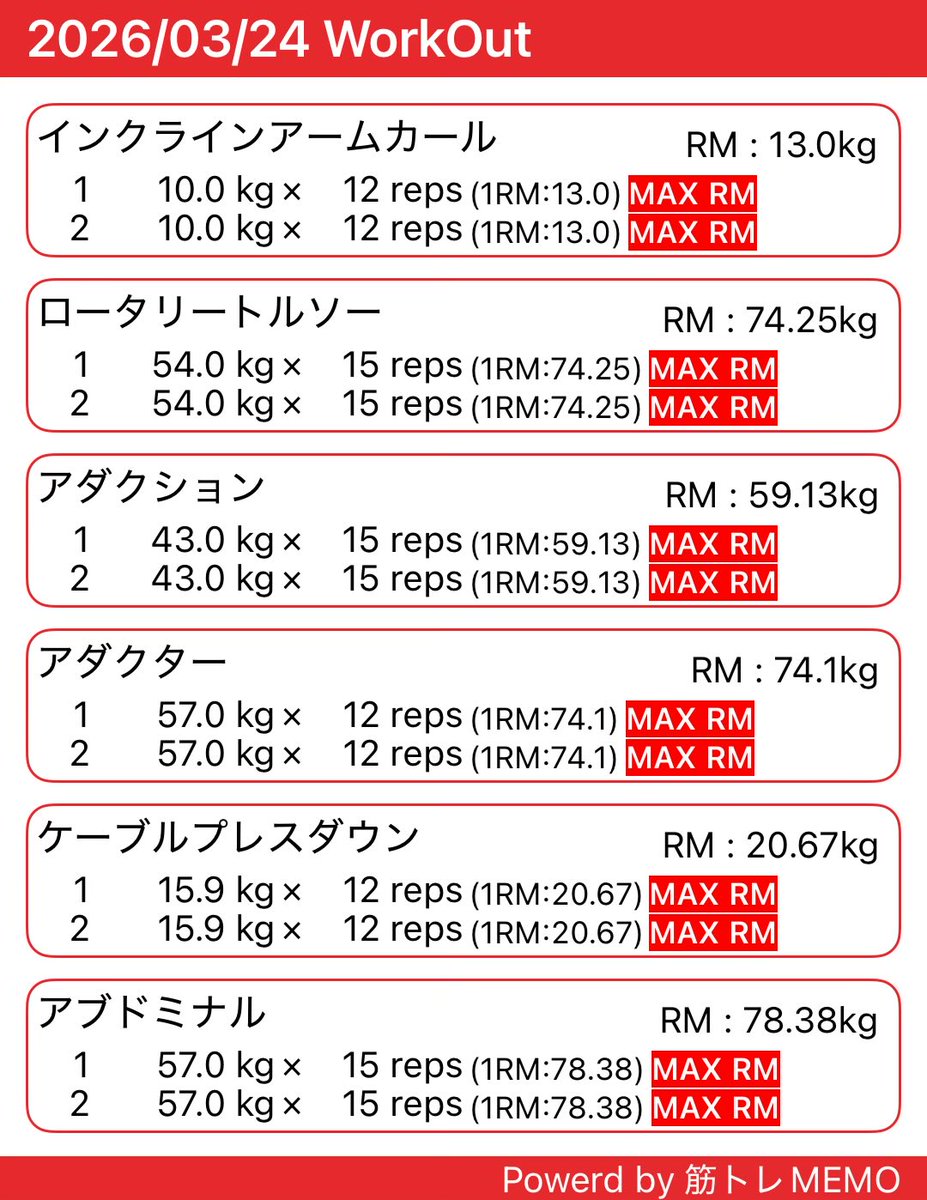 今日は本来足の日ですが
まだ全然なので、できそうな種目だけ本来の8割の内容にしてます

アブドミナルも、腸腰筋にやや入るような形にして補いました

#筋トレ
#リハビリ
#筋トレMEMO
x.gd/Q7PW6