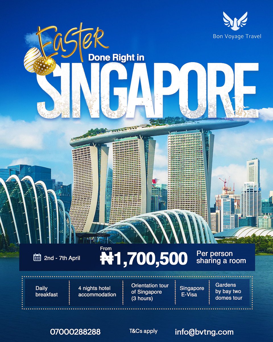 bvtng's tweet photo. Looking for a refreshing getaway? 

Experience serenity at a resort, comfort at new city and nature at African destination.

Book now and celebrate Easter somewhere special.

#EasterDoneRight #EasterPackages #bvtng #CapeTown #Ibadan #Singapore #Thailand #Kigali https://t.co/kOvQtdxXM6