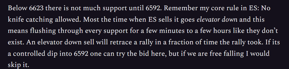 AdamMancini4's tweet photo. After yesterday's 200+ point squeeze, its choppy consolidation time for #ES_F. *Take profits level to lvl*. Per newsletter 4pm ystd, 6592=key support and we tested it 2x overnight and rallied 65 points

Plan today: 6592 (weak now)=support. 6623 reclaims see 6638, 6647, 6662+ https://t.co/ztcZEYtkkY
