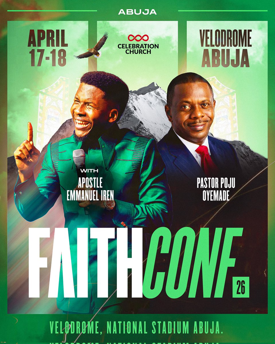 cci__global's tweet photo. Something is about to shift in the city of Abuja. 🦅

Join us for Faith Conference ‘26 as we dive deep into the word and experience the tangible power of God. With Apostle Emmanuel Iren @pst_iren, Pastor Poju Oyemade @pastorpoju, and Min. Prospa Ochimana @Prospaochimana, your faith is about to find a new level of expression.

📍 Venue: Velodrome, National Stadium, Abuja.
🗓️ Date: April 17th - 18th.

Come expectant. The atmosphere is set for the supernatural.

#FaithConf26 
#EmptyTomb 
#CCIAbuja