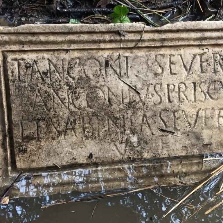 Dr_TheHistories's tweet photo. A hiker foraging near Livorno after heavy rain discovered a rare 2nd Century AD. Roman funerary marker in a canal, then reported it to local archaeologists and helped firefighters recover it. 

The well-preserved stone bears a Latin inscription naming three people: Titus Anconius Severus, the deceased, and his parents, Anconius Priscus and Sabinia Severa, who commissioned the tombstone while still alive, as shown by the abbreviation V F (“vivi fecerunt”). 

Archaeologists say the find is especially important because intact inscribed tombstones are unusual in the Livorno area, and the names may suggest the family were freedmen; the slab is now being cleaned and studied further.

#drthehistories
